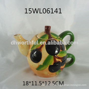 Ceramic teapot and cup set with olive pattern for wholesale